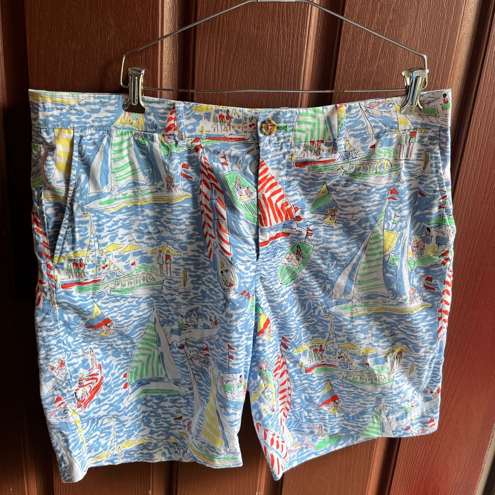 Lilly Pulitzer RARE Men's FITZ SHORT Lets Get Nautical sz 36 SailBoats